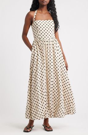 Next Spotty Halter Neck Linen Blend Fit & Flare Dress in Neutral at Nordstrom, Size 10 Us