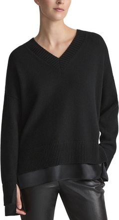 Lafayette 148 New York Charmeuse Trimmed V-Neck Cashmere Sweater