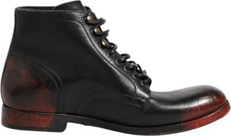 Dolce & Gabbana Zwart Rood Veterschoenen Enkellaarsjes - Heren - Veterlaarzen - Zwart - 41 1/2 EU - Schoenen