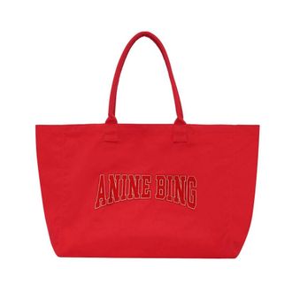 Anine Bing Leo Canvas Tote - Dames - Tassen - Rood - Maat: ONE Size Katoen