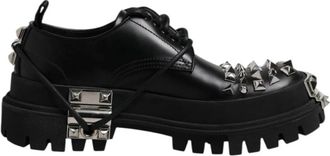 Dolce & Gabbana Zwarte Leren Trekking Derby Schoenen - Heren - Veterschoenen - Zwart - 43 EU - Leer - Schoenen