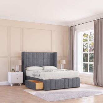 Sloomy Melbourne Coniston Wingback Bed Set, No Drawers & 54 Floor Standing Headboard in Dark Grey | Size: Small Double