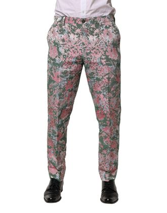 Dolce & Gabbana Mens Multicolor Floral Jacquard Pants Nylon Cotton Acetate