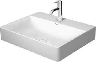 Duravit DuraSquare wastafel geslepen zonder overloop 1 kraangat 60x47cm m. afvoerventiel en keramische afdekkap wit