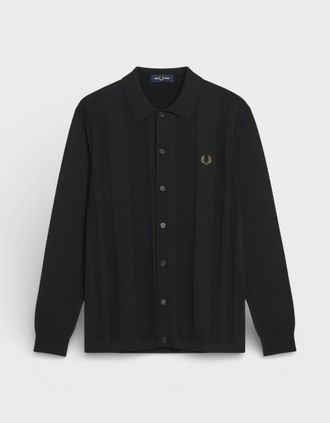 Fred Perry Mens Fred Perry Knitted Long Sleeve Button Shirt Black - Size: 36/37