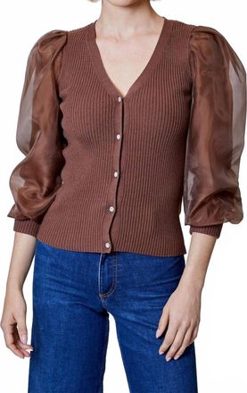 Design History Bark Long Sleeve Cardigan In Brown