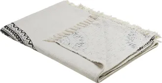 Beliani Manta De Algod&oacute;n Beige Negro 130 X 180 Cm Patr&oacute;n Floral De Mandala Berhampore