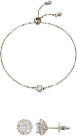 Adornia Halo Stud Earrings & Slider Bracelet Set in Silver at Nordstrom Rack