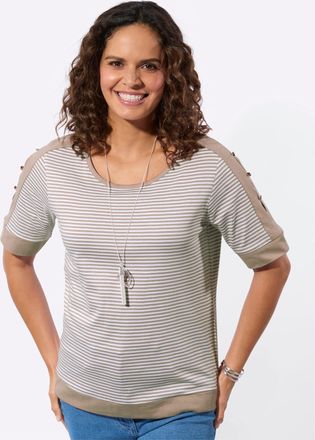 Casual Looks Kurzarmshirt CASUAL LOOKS Ringelshirt, Damen, Gr. 36, sesam, wei&szlig;, geringelt, 100% Baumwolle, gemustert, gestreift, Rundhals, Shirts Kurzarmshirt