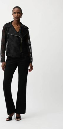 Joseph Ribkoff Geometric Mesh Moto Jacket With Asymmetric Zipper In Blk