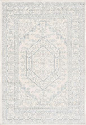 Safavieh Alfombra medall&oacute;n de polipropileno blanco/gris, 122 x 183 cm