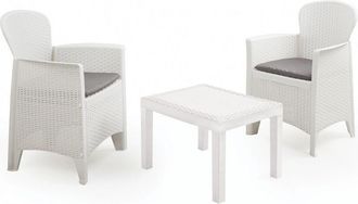 Trade Shop Trade Shop - Conjunto De Sala De Estar Con Mesa De Caf&eacute; 2 Sillones Blancos Efecto De Rat&aacute;n Con Cojines De Jard&iacute;n 591073