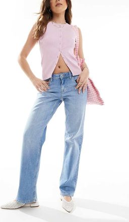 Only Jane mid waist straight leg jeans in light blue