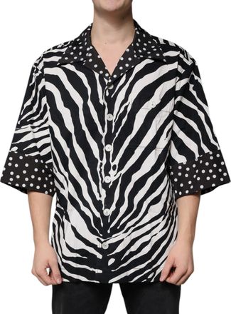Dolce & Gabbana Black White Zebra Button Down Oversize Mens Shirt