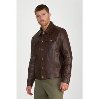 FURNIQ Oliver Leather Jacket in Cognac Brown at Nordstrom, Size Xxx-Large