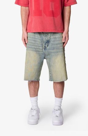mnml Baggy Mojave Embellished Cutoff Denim Shorts in Blue at Nordstrom, Size 32