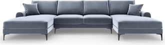 BLOOMINGLOFT Panorama U-Form Sofa Madara mit Samtbezug - Beine Schwarz