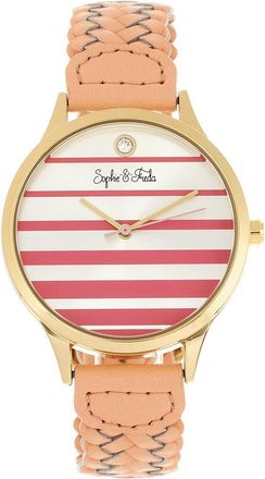 Sophie & Freda Tucson Womens Leather Watch with Swarovski Crystals, Gold and Coral