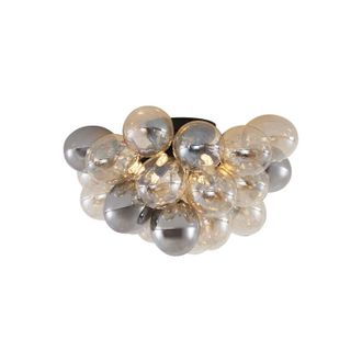 QAZQA Qazqa - Diseño Lámpara de techo de diseño negro con cristal ámbar y ahumado 6 luces - Uvas Vidrio /Metálica Esfera Adecuado para led Max. 6 x 8 Watt