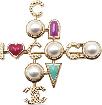 Chanel Faux Pearl I Heart Coco Gold Plated Brooch