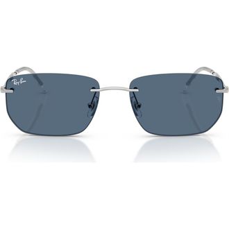Ray-Ban 56mm Rimless Rectangular Sunglasses in Silver /Dark Blue at Nordstrom