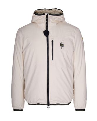Blauer Monochromatic Neoprene Puffer Jacket with Zippered Pocket