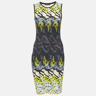 Roberto Cavalli Yellow/blue Printed Jersey Mini Dress
