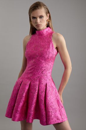 Karen Millen Floral Jacquard Halter Full Skirt Tailored Mini Dress