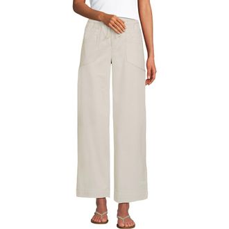 Lands End Herringbone Chino High Rise Relaxed Straight Drawstring Ankle Pants in Light Stone at Nordstrom, Size 16Short