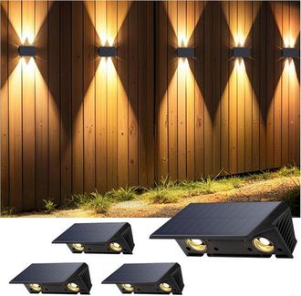 No Brand Aplique Solar De Pared, Luz Solar Para Exteriores, Iluminaci&oacute;n Superior E Inferior, 4 Led, Aplique De Pared Exterior Impermeable, Luz Blanca C&aacute;lida, P
