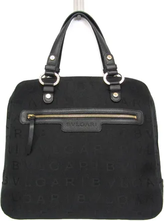 Bulgari Logomania Canvas Black Canvas Handbag (Pre-Owned)