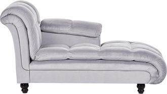 Beliani Chaise Longue Tapizado En Tela De Terciopelo Gris Claro Con Patas Negras Dise&ntilde;o Moderno Acolchado Lormont