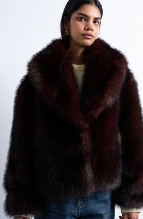 Topshop Boxy Faux Fur Coat in Burgundy at Nordstrom, Size X-Small