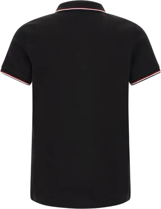 Moncler Tricolor Trim Cotton Piqu&eacute; Polo Shirt - Black