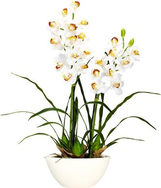 Nearly Natural Cymbidium with White Vase Artificial Flower Arrangement at Nordstrom