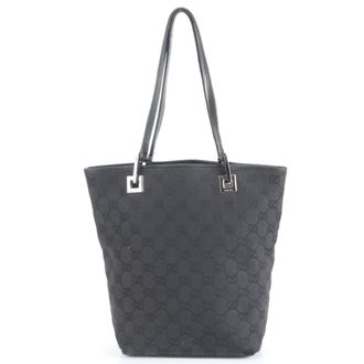 Gucci Black Leather Canvas Tote Bag (Pre-Owned)