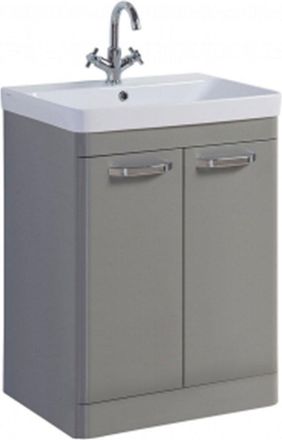 Clifton Basalt Grey Bathroom 2-Door Standing Unit with White Basin 60cm Wide