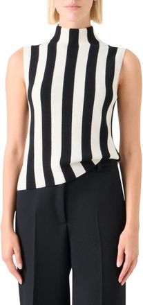 Akris Stripe Virgin Wool Knit Tank in Black-Cream at Nordstrom, Size 14