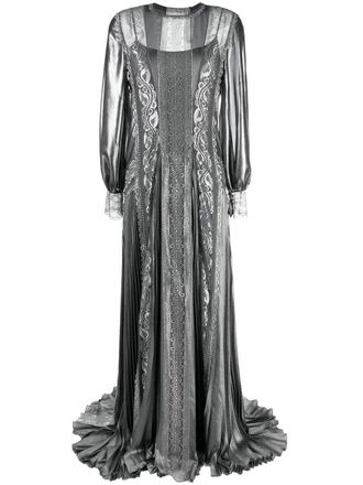 Alberta Ferretti metallic jacquard lace cuff gown - women - Fabric/Acetate/Silk/Elastane - 46 - Silver