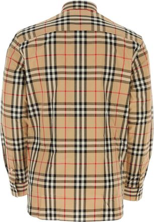 Burberry Mens Check Cotton Poplin Shirt Beige