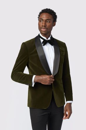 Antique Rogue Mens Olive Green Velvet Slim Fit Jacket - Size 46 (Chest)
