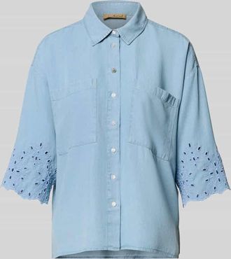 Smith & Soul Jeansbluse mit Lochstickerei und Hemdblusenkragen in Jeansblau, Gr&ouml;&szlig;e XXL