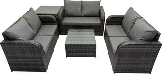 Fimous Rattan Garden Outdoor Furniture Set Love Sofa Square Coffee Table Set with Side Table Dark Grey Mixed - Fimous