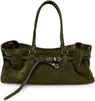 Margesherwood Soft Grandma Leather Shoulder Bag in Dark Olive Suede at Nordstrom