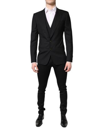 Dolce & Gabbana Black Single Breasted Formal Blazer with Mens Vest