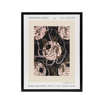 Artery8 Vintage Art Deco Flower Pattern Framed Canvas Wall Art Print Seguy in Beige | Size: W24 x H32