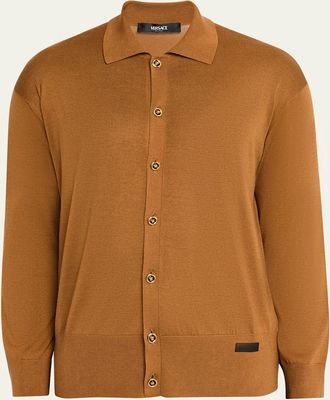 Versace Mens Medusa-Button Knit Polo Cardigan