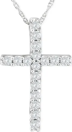Pompeii3 1/3 Ct Lab Diamond Cross Pendant Necklace 18 White Gold 21mm Tall