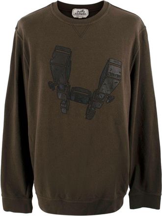 Herm&egrave;s Brown Crewneck Sweatshirt with Leather Detail Size XXL