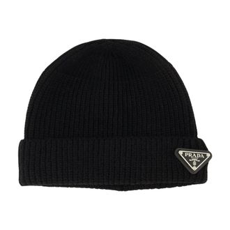 Prada Black Wool Beanie Hat - male - Prada - Accessories - Black - M - Accessories